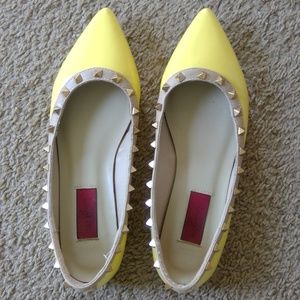valentino garavani  yellow rockstud ballet flats
